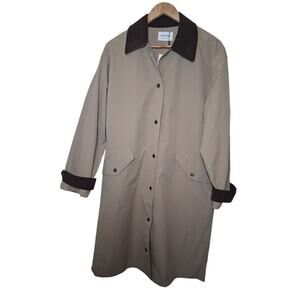 Active USA Brown Long Trench Coat Chore Coat Corduroy Neck & Cuff Detail Medium